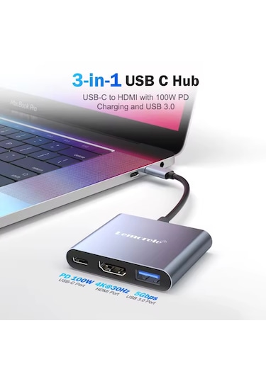 Lemorele Type-c Girişli 3'ü 1'arada Hdmı 4k+pd 100w+usb 3.0 5gbps