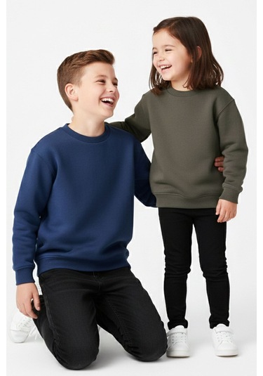 Zuzunga 2'li Basic Şardonlu Çocuk Sweatshirt Haki - Lacivert 9003