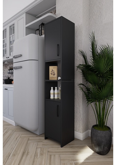 Fella 6 Raflı Çok Amaçlı Dekoratif Mutfak Dolabı Antrasit Antrasit