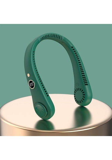 Relaxed Beş Hızlı Dijital Ekran Asılı Boyun Fanı Açık Hava Sporları Taşınabilir Usb Mini Asılı Boyun Küçük Fan Özel Versiyonu - Yeşil