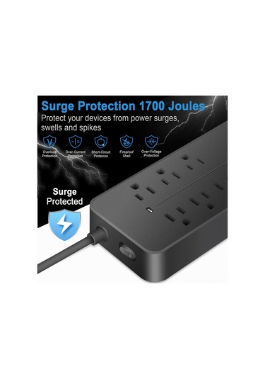 Suofeng Beyaz Abd Standartlı 8 Lü Soketli Elektrikli Taban, 3 Usb + 1 Type-c, Fırtına Ve Aşırı Yük Korumalı 1.2m Kablolu 2000w Ev Tabanı