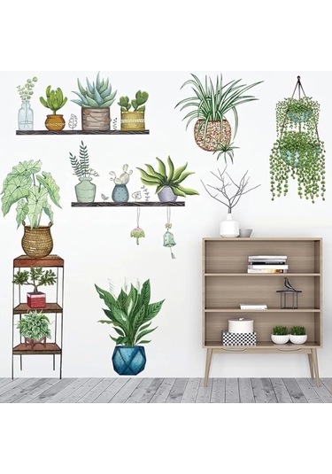 Tropikal Bitkiler Duvar Stickerı Model D Çok Renkli