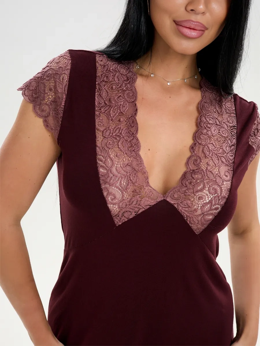 Bol'sie Razmery Sarliz Plus Dantel Detaylı Uzun Viskon Büyük Beden Gece Elbisesi 329640552 Çikolata