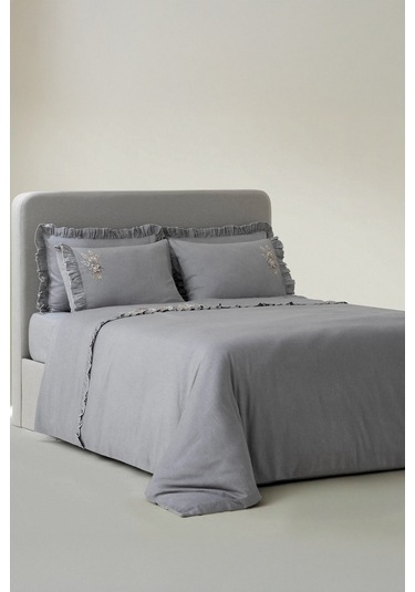 Ecocotton Zaira Gri %100 Organik Pamuk Çift Kişilik Nevresim Takımı Gri