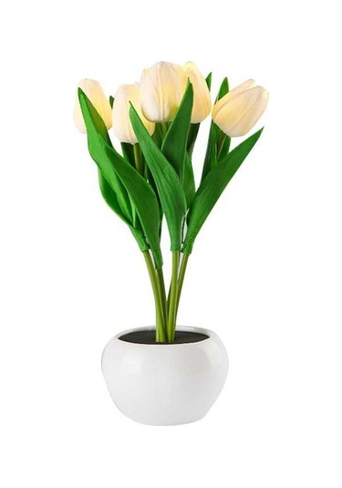 Şık Pembe Masa Lambası - Dekoratif Çiçek Beyazı Led Yatak Odası Aydınlatma Beyaz