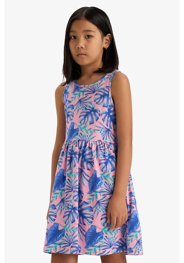 DeFacto Kız Çocuk Bisiklet Yaka Desenli Kolsuz Yazlık Elbise B4338A825SMPN693