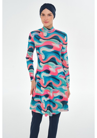 Likralı Tam Kapalı Tesettür Mayo Desenli 3106 Koyu Lacivert Koyulaci01 Koyu Lacivert