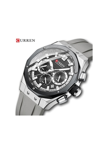 Curren 8462 Erkek Gri Analog Kuvars Silikon Spor Aydınlatmalı Saat Su Geçirmez Tarih Kol Saati Yeşil Diğer