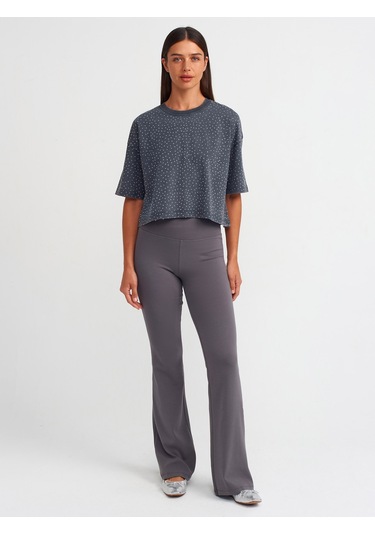 Dilvin Taş Baskılı Oversize T-shirt Antrasit