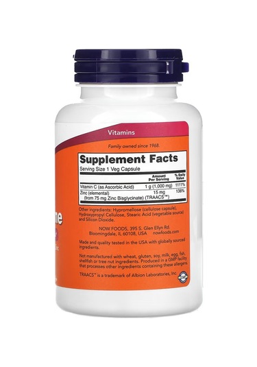 Now Foods C-1000 Vitamin & Zinc Immune Support Antioxidant Protec
