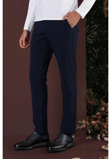 Slim Fit Yan Cepli Dokulu Esnek Casual Lacivert Pantolon P 1139 Lacivert