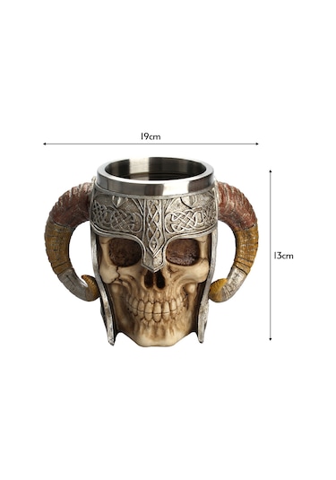 Ranyeek Kemik Kafa Desenli 550ml Büyük Bardak, 304 Paslanmaz Çelik + Reçine, İki Kollü, Ofis/ev/bar/restoran Kullanıma Uygun Çok Renkli