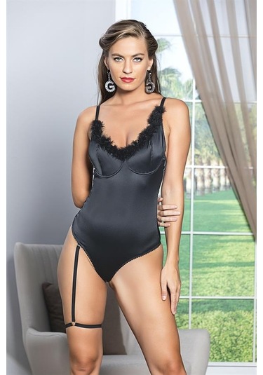 Saten Bacak Bantlı Çıtçıtlı Badi Siyah Brf11490 Siyah