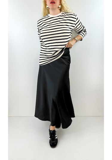 Modaonna Siyah Maxi Saten Etek Siyah