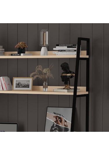 Metal Kitaplıklı Çalışma Masası-metalkçm01-akçaağaç Akçaağaç