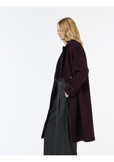 Koton Oversize Kaban Kaşe Uzun Kollu Cepli Düğmeli Kruvaze Bordo 6wak00099ew Bordo