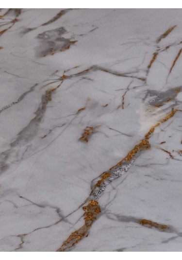 Kalın Pvc Masa Koruyucu 1.2 Mm Mika Örtü, 80 Cm En, Mermer Desen Altın