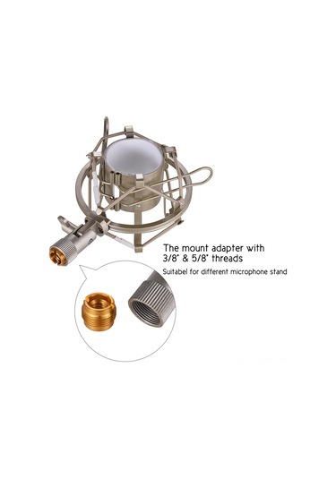Padalink Altın Metal Mikrofon Sarsıntı Direnci 43-46mm - Zemin Ve Stand Gürültüsünü Engeller, 3/8" & 5/8" Uyumlu Ayar Adaptörü İle Stüdyo/kayıt İçin