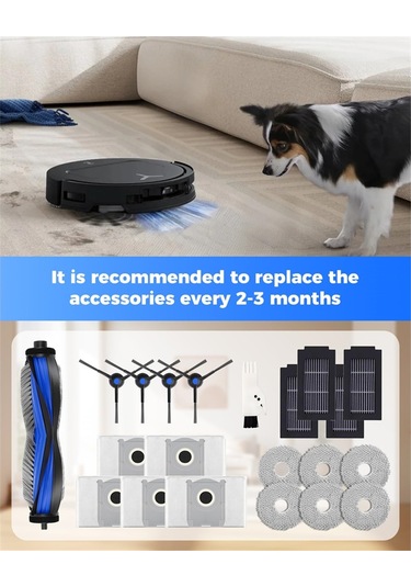 Junzhuodianpu Ecovacs Deebot T50 Omni/t50 Pro Omni Robot Süpürge Yedek Parçaları Ana Fırça, Yan Fırça, Paspas, Filtre Ve Toz Torbası Dahil.