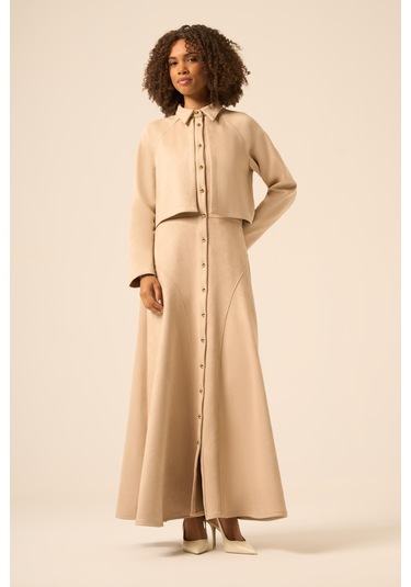 Ftz Women Kadın Scuba Süet Bolerolu Elbise Beige 31255 Beige