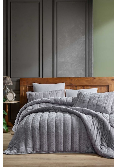 Elart Comfort Yeni Nesil Çift Kişilik Uyku Seti - 3 Parça Velvet Gümüş (230x220) Gümüş