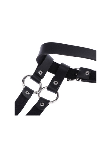 Dolıty Punk Pu Deri Koşum Jartiyer Kemer Ayarlanabilir Bel Bacak Siyah
