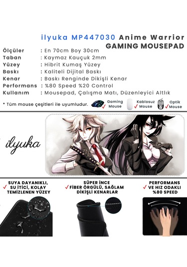 İlyuka Mousepad 70x30cm Büyük Boy Xl Mp447030 Anime Warrior