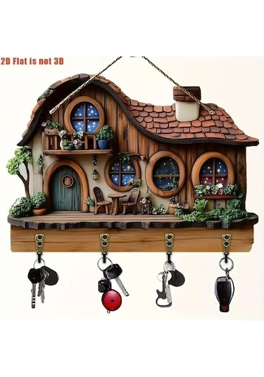 Ahşap Anahtarlık Ve Dekoratif Duvar Panosu, 4 Askılı 0008