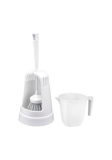 3 Lü Wc Tuvalet Temzilk Seti, Klasik Wc Fırça Takımı + Maşrapa 1,5 Lt + Sessiz Wc Kapağı Seti Beyaz Beyaz