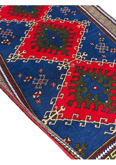 El Dokuma Sıfır Obruk Halısı 124x210 Lacivert Kırmızı Yün Halı