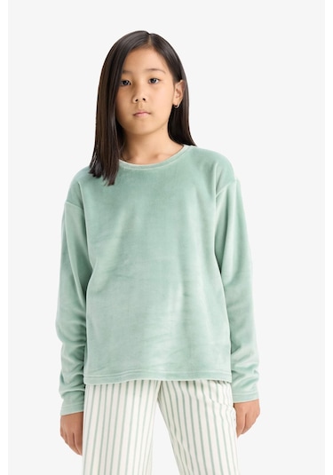 Defacto Kız Çocuk Pijama Takımı Polar Uzun Kollu Üst Çizgili Uzun Alt D1068a825wngn1123 Yeşil