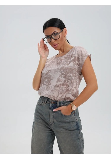 Janelshop Açık Kahverengi Yazlık Bluz 348163111 Kahverengi-gri