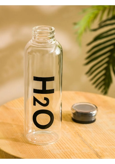 H2o 1 Lt Borosılıkat Cam Matara Isıya Dayanıklı Büyük Boy Matara Gri