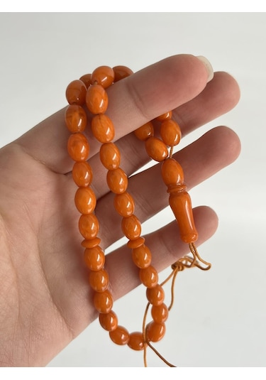 Oval Kesim Kokulu Toz Kehribar Tesbih 33lük 7mm A008