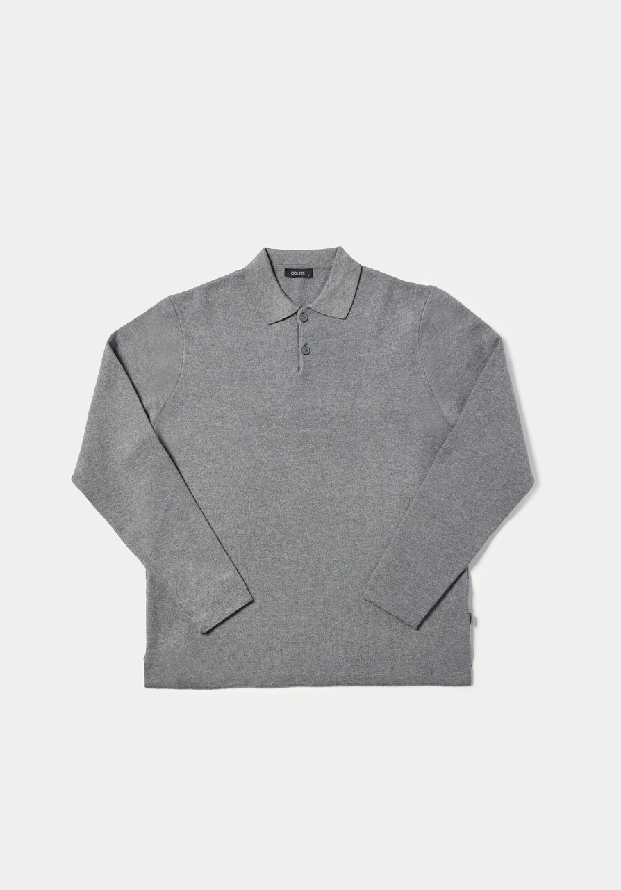 Colins Regular Fit Polo Yaka Jakarlı Erkek Gri Kazak Cl1076234 Q1.v2 Mga Gri Melanj