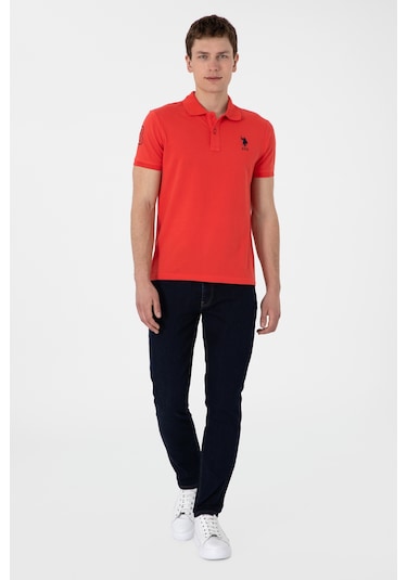 U.S. Polo Assn. Erkek Slim Fit Polo Yaka Kırmızı Basic Tişört 50305929-VR213