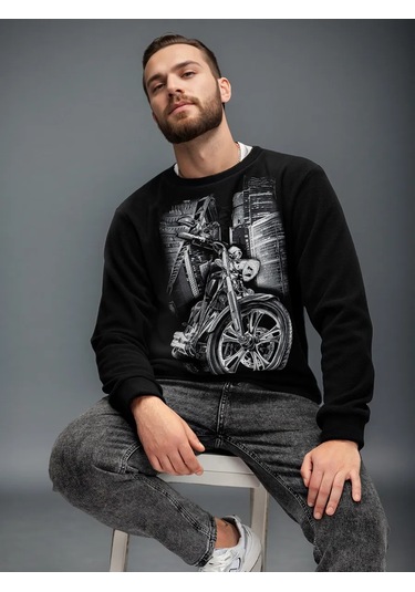 Soping Çift Taraflı Baskılı Polar Sweatshirt 254293809 Siyah