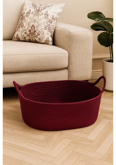 Hasır Jüt Dekoratif Sepet 20x30x50 Cm, Oyuncak, Çamaşır, Banyo, Mutfak Ve Düzenleyici Saklama Sepeti Mürdüm