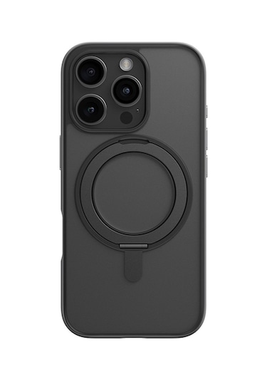 Apple Uyumlu iPhone Blueo 16 Pro Skin Friendly 360 Rotatable Magsafe Standlı Siyah Telefon Kılıfı