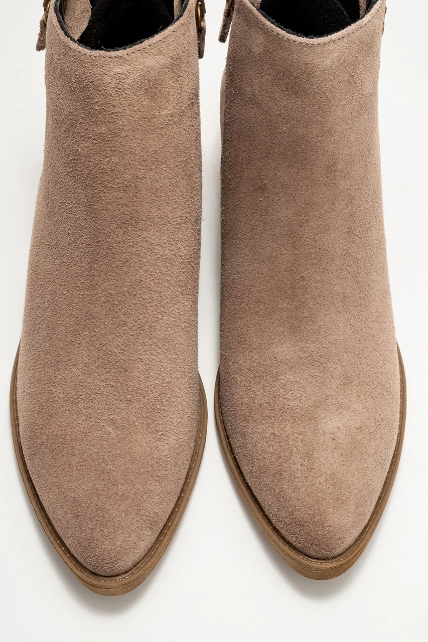 Jayer Vizon Süet Hakiki Deri Fermuarlı Kadın Topuklu Bot VIZON SÜET