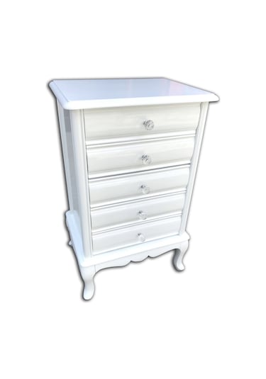 Şifonyer Aslan Model Kayın Torna Ayak Çekmec 1Ad Parlak Beyaz Natüre PORSELEN Kulp El Yapım