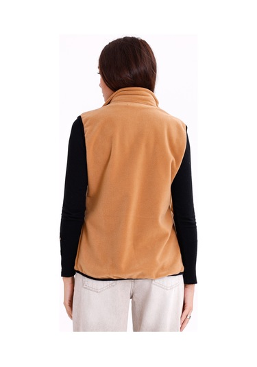 Monox Kadın Slim Fit Tam Fermuarlı Polar Yelek Kahve