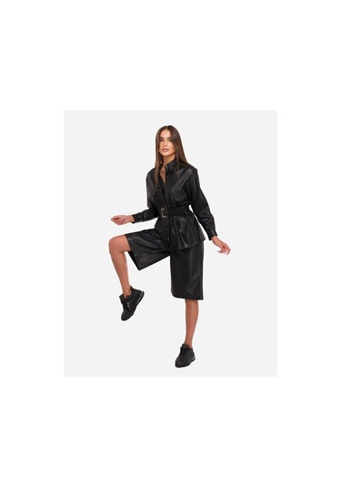 Kadın Suni Deri Bermuda Şort Frn61080 Siyah