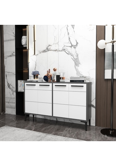 Zerkaconcept Marden Konsol Tv Sehpası Tv Ünitesi Antrasit Gövde Beyaz Kapak