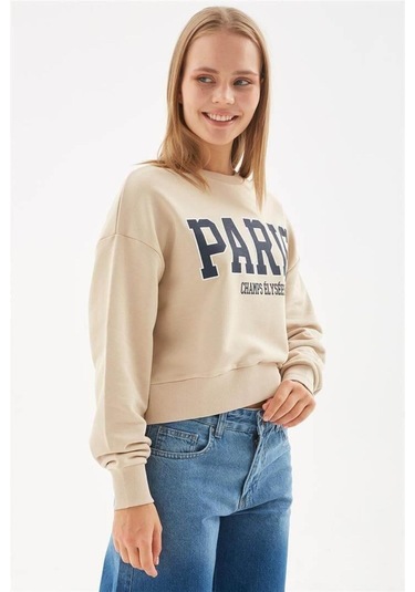 Fashıon Frıends Kadın Baskılı Crop Sweat 24k0053k1 Bej