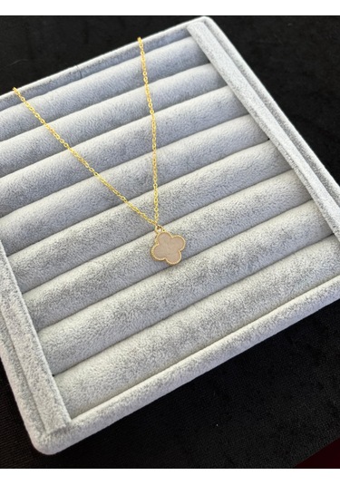 Ulaş Aksesuar Beyaz Sedef Yonca Gold Zincir Kararmaz Paslanmaz Kadın Kolye Gold