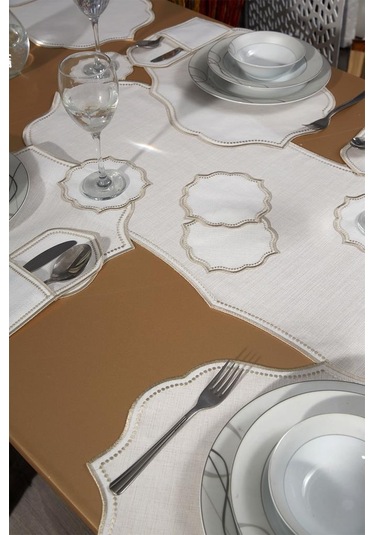 Damla Keten Nakışlı Amerikan Servis Takımı 19 Parça Bej Bej