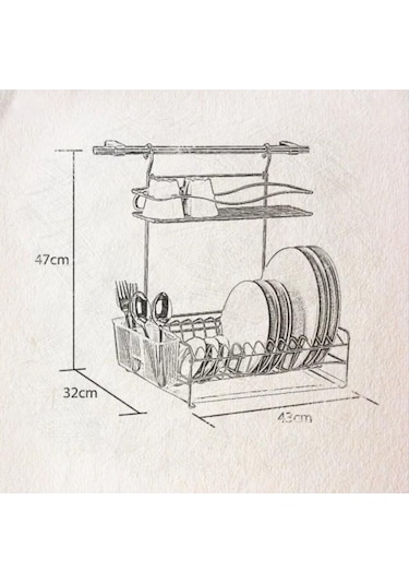 Geseus Home Borulu Askılı Bardaklık Tabaklık Bulaşıklık Mat Siyah