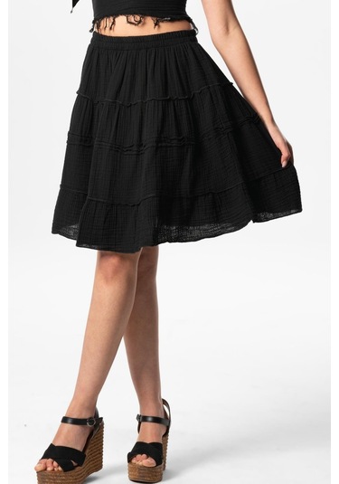 Benan Beli Lastikli Kısa Yazlık Müslin Etek Siyah Syh-siyah Siyah