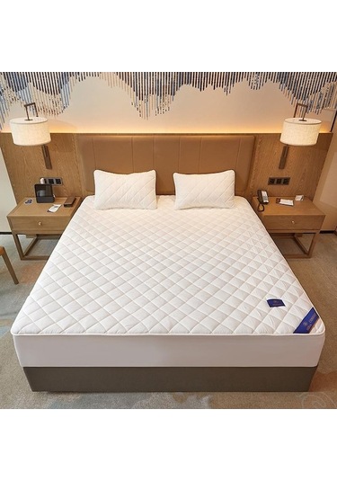 Beyaz Pamuk Yastıklı Çarşaf Saf Pamuk Tek Parça Saf Renk Simmons Yatak Örtüsü Kaymaz Toz Kapağı Beyaz - 135 200 Beyaz